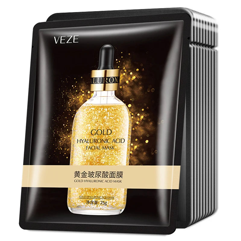 Pack 10 Mascarillas K-Derma: Oro 24K & Ácido Hialurónico - Hidratación & Firmeza