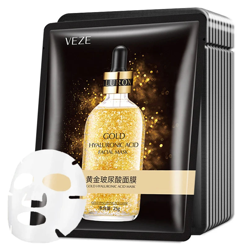 Pack 10 Mascarillas K-Derma: Oro 24K & Ácido Hialurónico - Hidratación & Firmeza